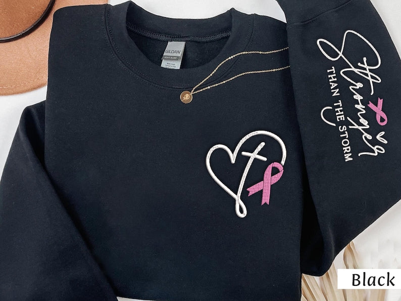 Embroidered Breast Cancer Awareness Shirt: Pink Ribbon, Positive Affirmation