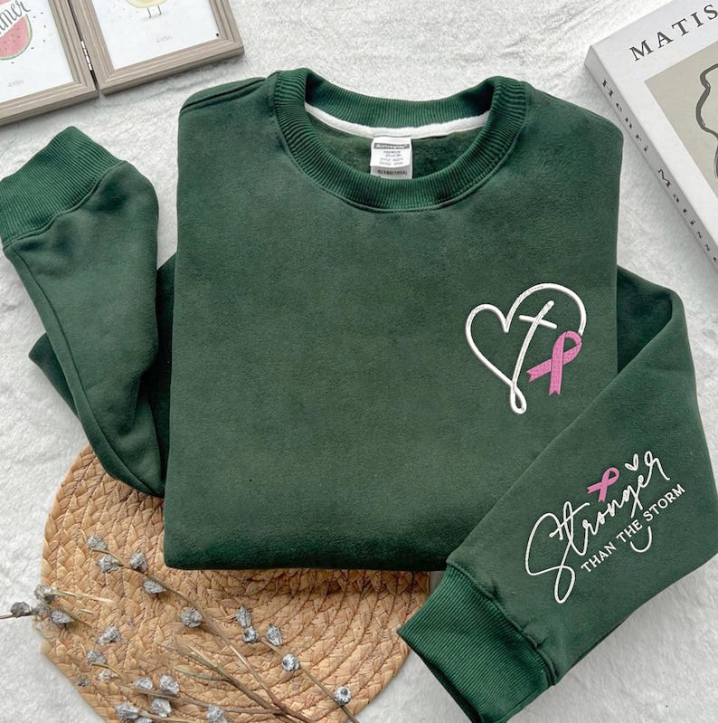 Embroidered Breast Cancer Awareness Shirt: Pink Ribbon, Positive Affirmation