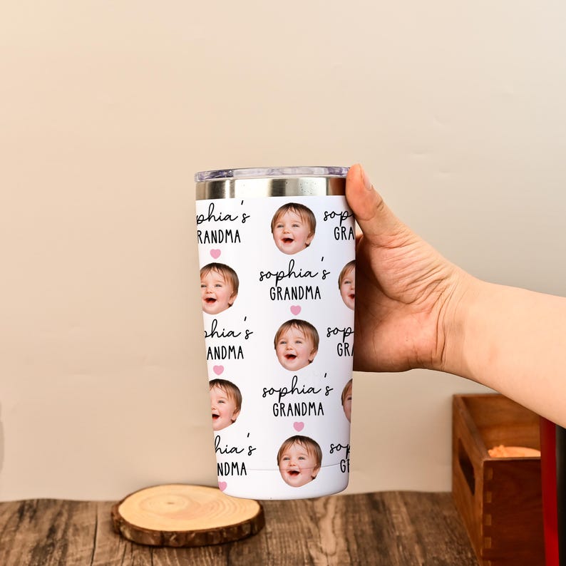Personalized Photo Tumbler, Face Tumbler, Custom Photo Cup Gift for Mom, Gift for Grandma, Nana Gift for Gigi, Baby Face Tumbler