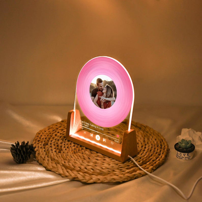 Personalized Vinyl Record with Photo Night Light, Acrylic Song Music Plaque, Birthday Gift for Her Him, Anniversary Gift for Friends Lamp