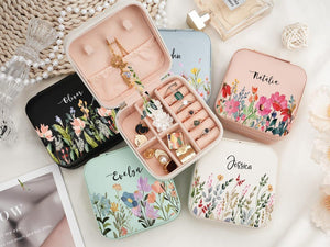 Personalized Floral Leather Travel Jewelry Box, Bridesmaid Gift,Holiday Gifts for Women, Birthday Gifts