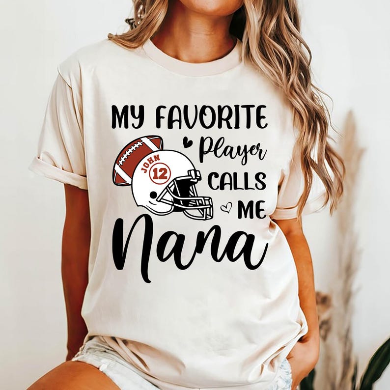 Personalized Football My Favorite Player Calls Me Grandma, Football Grandma Shirt, Name and Number Football, Football Mom Shirt, Football