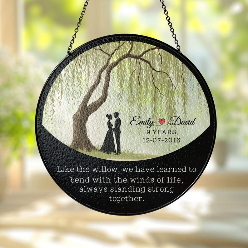 9th Anniversary Willow Tree Gift, 9 Year Anniversary Willow Glass Suncatcher, Willow Tree 9 Year,Anniversary Gifts,Anniversary,Couples Gifts