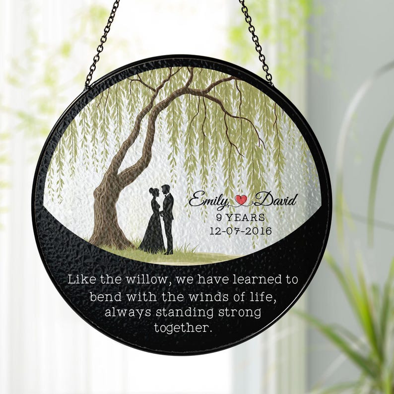 9th Anniversary Willow Tree Gift, 9 Year Anniversary Willow Glass Suncatcher, Willow Tree 9 Year,Anniversary Gifts,Anniversary,Couples Gifts