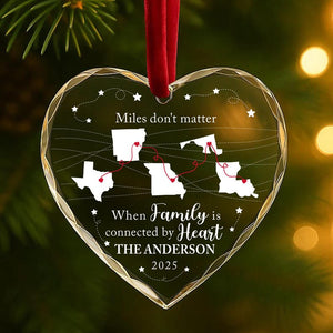 Custom Long Distance Family Ornament 2025 Miles Don t Matter Personalized Gift States Connected by Heart Christmas Keepsake