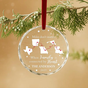 Custom Long Distance Family Ornament 2025 Miles Don t Matter Personalized Gift States Connected by Heart Christmas Keepsake