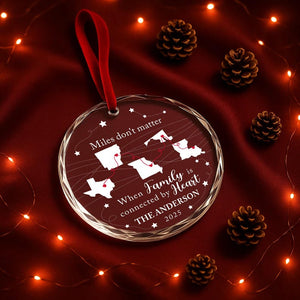 Custom Long Distance Family Ornament 2025 Miles Don t Matter Personalized Gift States Connected by Heart Christmas Keepsake