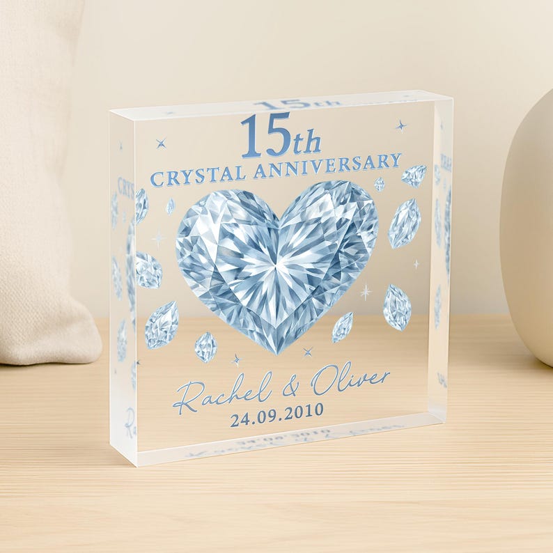 Personalised 15th Anniversary Gift, Crystal 15th Anniversary Plaque, Anniversary Gift, 15th Anniversary Gift Husband Wife Parents, 15 Years