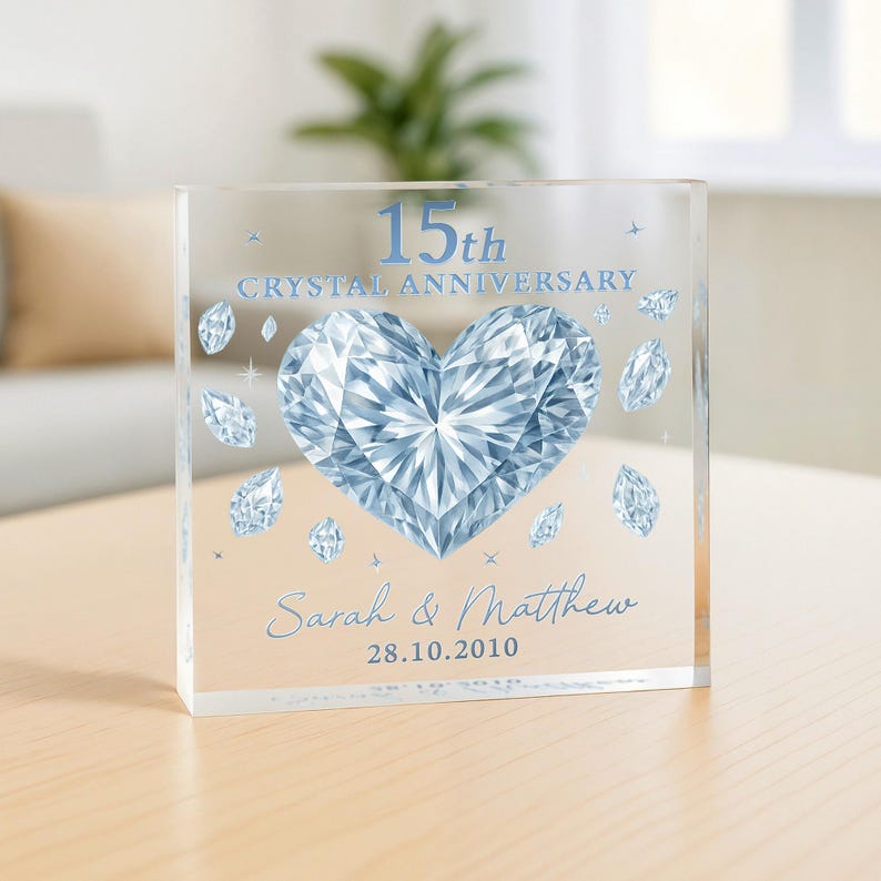 Personalised 15th Anniversary Gift, Crystal 15th Anniversary Plaque, Anniversary Gift, 15th Anniversary Gift Husband Wife Parents, 15 Years