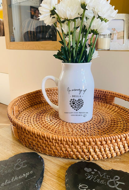 Pet Memorial Flower Vase - Personalised Pet Loss Gift - Paw Prints On Our Hearts - Bereavement Keepsake - Dog Remembrance Gift - Pet Loss