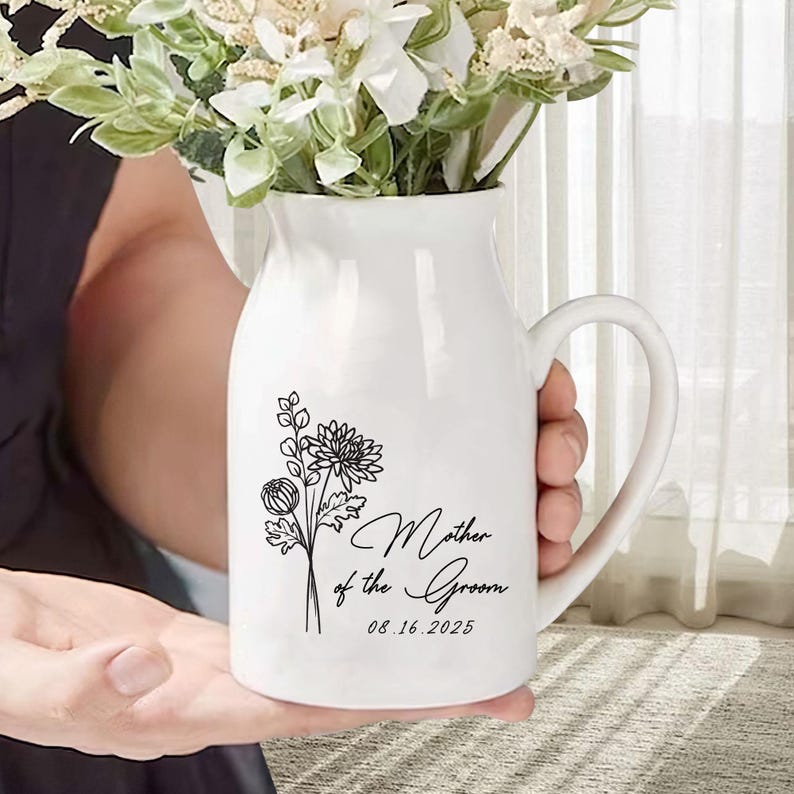 Personalized Wedding Gift For Mother Of The Bride & Groom,Mother's Day Gift For Mom,Birth Month Flower Vase,Mother of the Bride Ceramic Vase