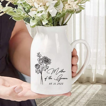 Personalized Wedding Gift For Mother Of The Bride & Groom,Mother's Day Gift For Mom,Birth Month Flower Vase,Mother of the Bride Ceramic Vase