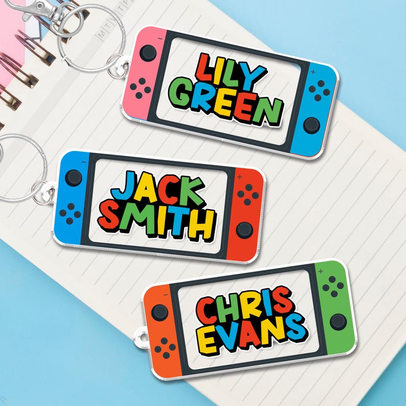 Gamer Backpack Name Tag, Personalized Boy Keychain, Bookbag Game Name Tag, Game Keychain for Backpack Boy, Kids Name Tag, Back To School (Only Circle tag)