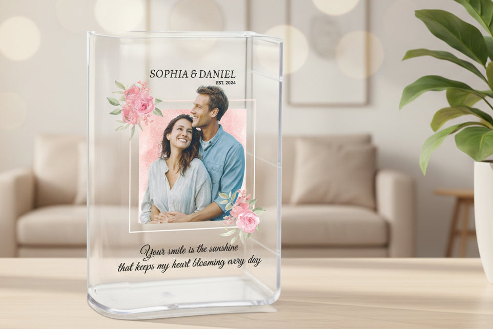 Personalized Couple Photo Acrylic Book Vase, Custom Couple Portrait Book Vase, Flowers Vase For Book Lover Gift, Custom Anniversary Gift