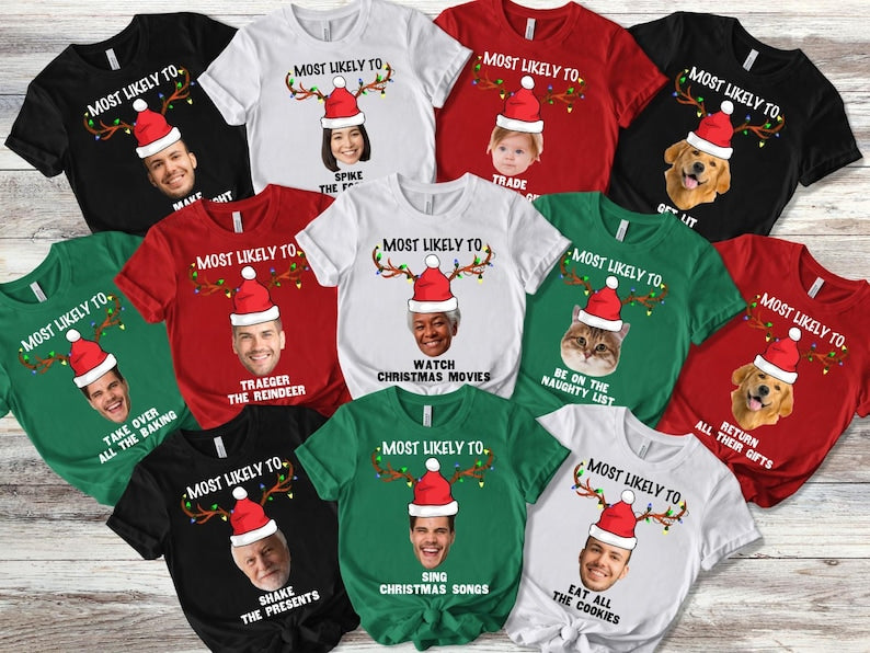 Custom Photo Santa Christmas Tee: Matching Family Party Shirt