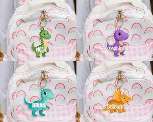 Personalized Dinosaur Kids Bag Tag, First Day Of School Keyring, Back to School Gift for Kid, Custom Backpack Kid Name, Lunchbox Name Tag