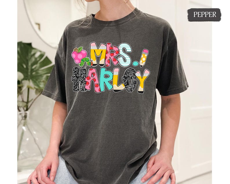 Preppy Back To School Shirt, Personalized Teacher Shirt, Cute Alphabet Pencil Teacher Tee, First Day of School, Teacher Composition Notebook