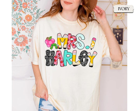 Preppy Back To School Shirt, Personalized Teacher Shirt, Cute Alphabet Pencil Teacher Tee, First Day of School, Teacher Composition Notebook