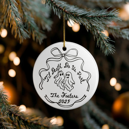 Personalized Til Death Anniversary Ornament, Spooky Ghost 1st Christmas Married Gift, Halloween Goth Couple Engagement, Custom Wedding Gift