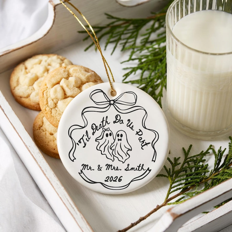 Personalized Til Death Anniversary Ornament, Spooky Ghost 1st Christmas Married Gift, Halloween Goth Couple Engagement, Custom Wedding Gift