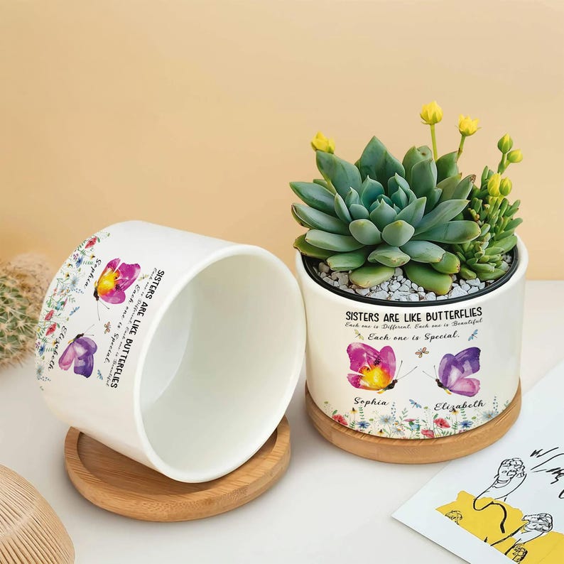 Personalized Sisters Butterfly Plant Pot, Custom Names Flower Pot, Sister Gift, Sibling Gift, Each One is Special, Cute Floral Planter