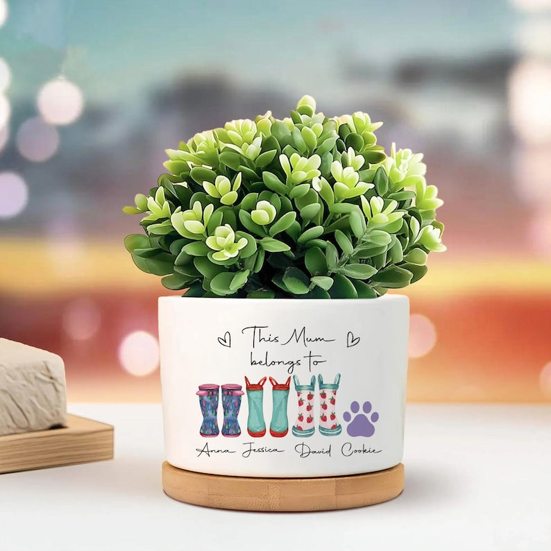 Personalized Mum Plant Pot, This Mum Belongs To, Custom Kids Names Planter, Gift for Mum from Children, Mother's Day Succulent Pot