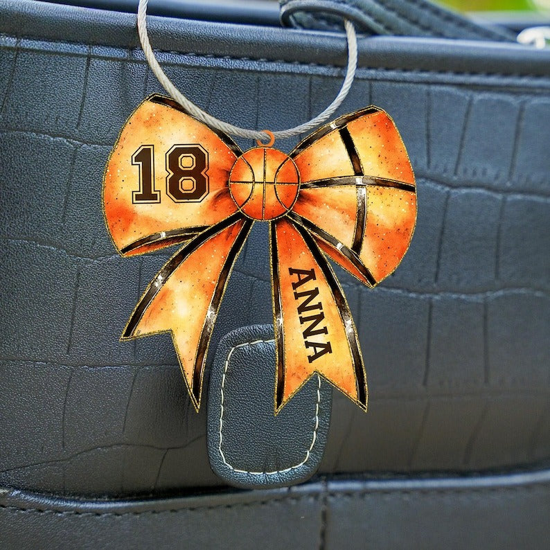 Personalized Girls Sports Bag Tag - Custom Name Tag with Bow - Cheer, Softball, Soccer, Basketball Gift, Softball Team Gifts, Gift For Her