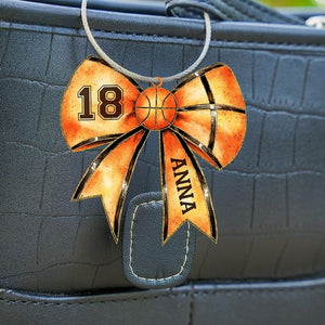 Personalized Girls Sports Bag Tag - Custom Name Tag with Bow - Cheer, Softball, Soccer, Basketball Gift, Softball Team Gifts, Gift For Her