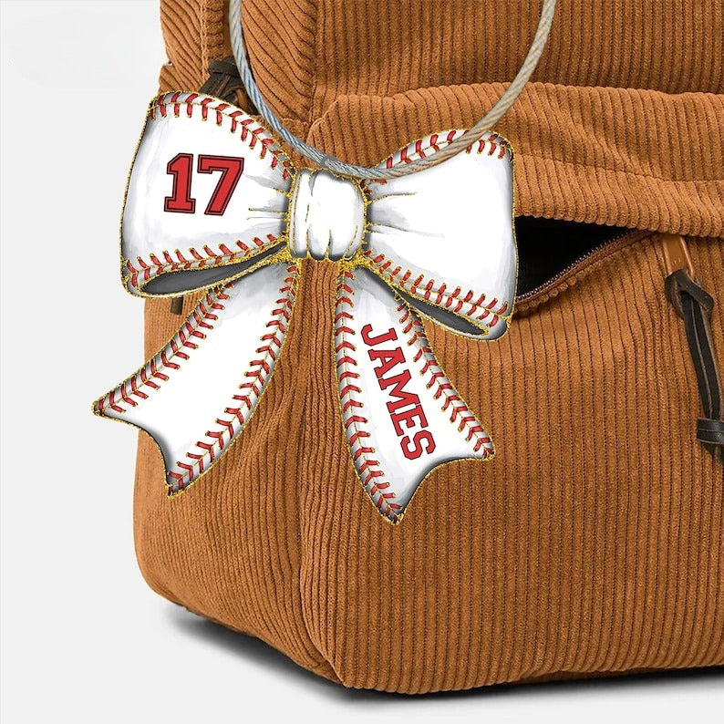 Personalized Girls Sports Bag Tag - Custom Name Tag with Bow - Cheer, Softball, Soccer, Basketball Gift, Softball Team Gifts, Gift For Her