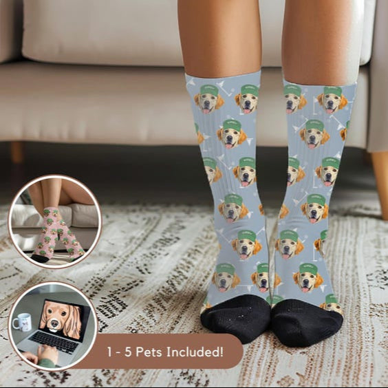 Custom Pet Golf Photo Socks Personalized Pet Socks Custom Dog Socks Custom Cat Socks Fathers Day Gifts Cat Dad Gift Dog Dad Gifts Dog Face