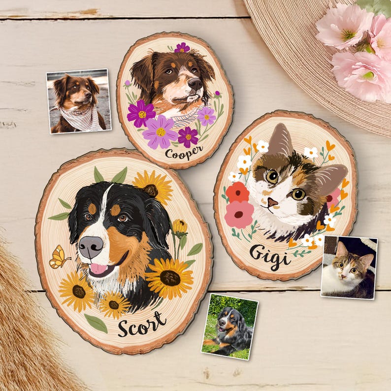 Custom Dog Portrait Wooden Hanging, Custom Pet Portrait Using Pet Photo, Dog Memorial Gift, Dog Portrait Wall Art, Pet Loss Sympathy Gift