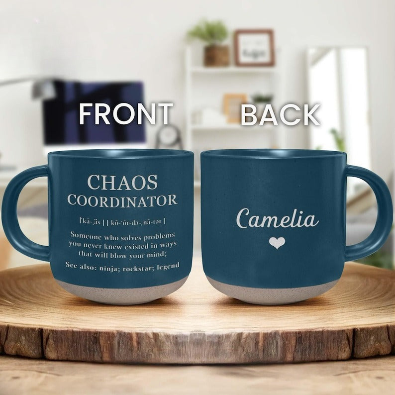 Chaos Coordinator Mug Personalized Funny Gift for Boss, Teacher, Coworker, Office Manager, Problem Solver Definition Cup