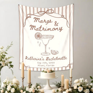 Margs and Matrimony Bachelorette Party Tapestry, Margaritas and Matrimony Banner, Custom Bachelorette Backdrop,Beach Bachelorette Decoration