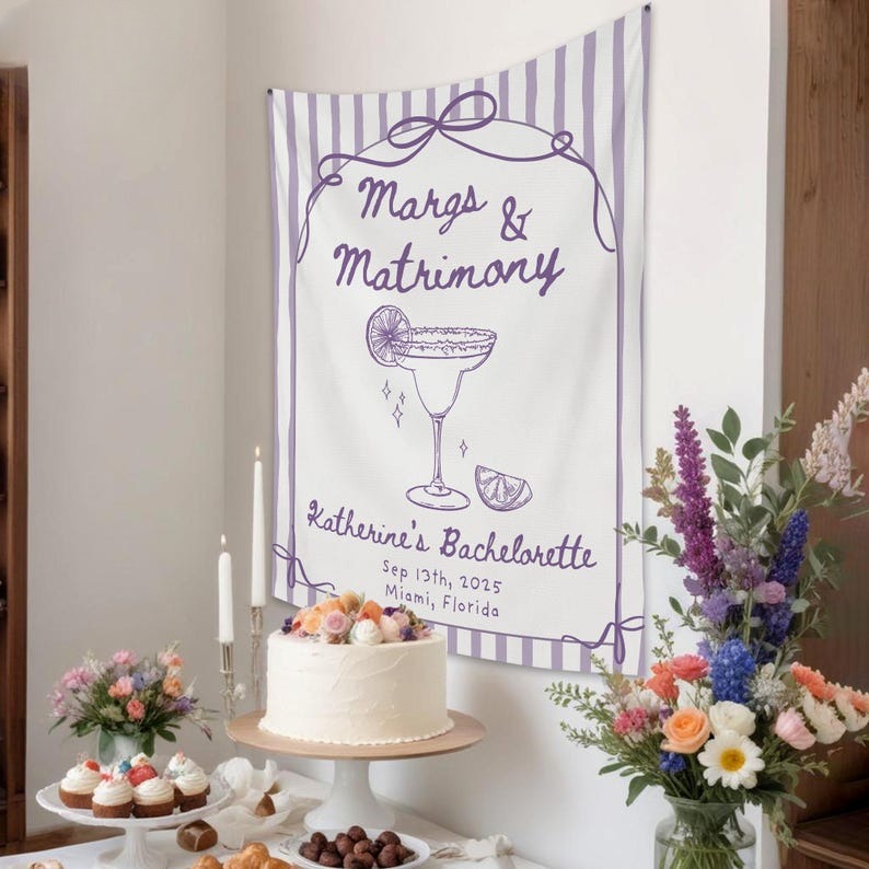 Margs and Matrimony Bachelorette Party Tapestry, Margaritas and Matrimony Banner, Custom Bachelorette Backdrop,Beach Bachelorette Decoration