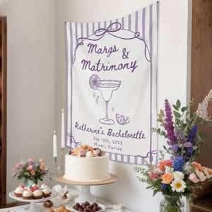 Margs and Matrimony Bachelorette Party Tapestry, Margaritas and Matrimony Banner, Custom Bachelorette Backdrop,Beach Bachelorette Decoration