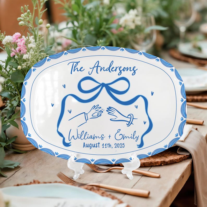 Coquette Wedding Platter, Custom Wedding Gift for Newlyweds, Engagement Gift, Bridal Shower Gifts, Keepsake for Bride & Groom, Wedding Decor