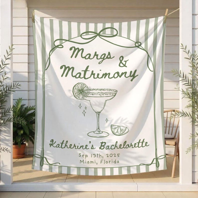 Margs and Matrimony Bachelorette Party Tapestry, Margaritas and Matrimony Banner, Custom Bachelorette Backdrop,Beach Bachelorette Decoration