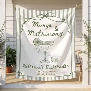 Margs and Matrimony Bachelorette Party Tapestry, Margaritas and Matrimony Banner, Custom Bachelorette Backdrop,Beach Bachelorette Decoration