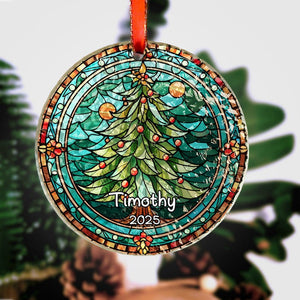 Personalized Stained Glass Christmas Tree Ornament,Christmas Handcraft Holiday Ornament with name,Premium Water Ripple Glass,Christmas GIFT