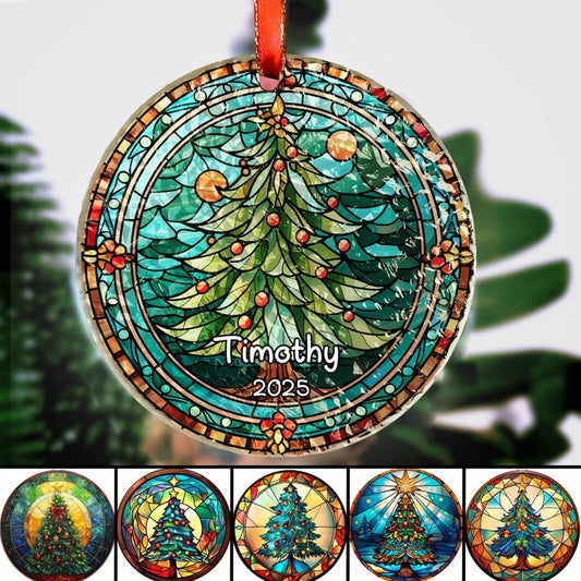 Personalized Stained Glass Christmas Tree Ornament,Christmas Handcraft Holiday Ornament with name,Premium Water Ripple Glass,Christmas GIFT