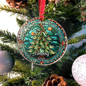 Personalized Stained Glass Christmas Tree Ornament,Christmas Handcraft Holiday Ornament with name,Premium Water Ripple Glass,Christmas GIFT