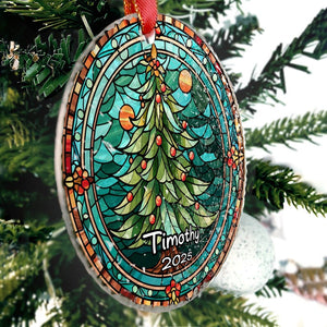 Personalized Stained Glass Christmas Tree Ornament,Christmas Handcraft Holiday Ornament with name,Premium Water Ripple Glass,Christmas GIFT
