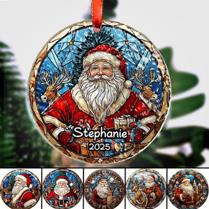 Personalized Santa Claus Stained Glass Ornament,Christmas Handcraft Holiday Ornament with name,Premium Water Ripple Glass,Christmas GIFT