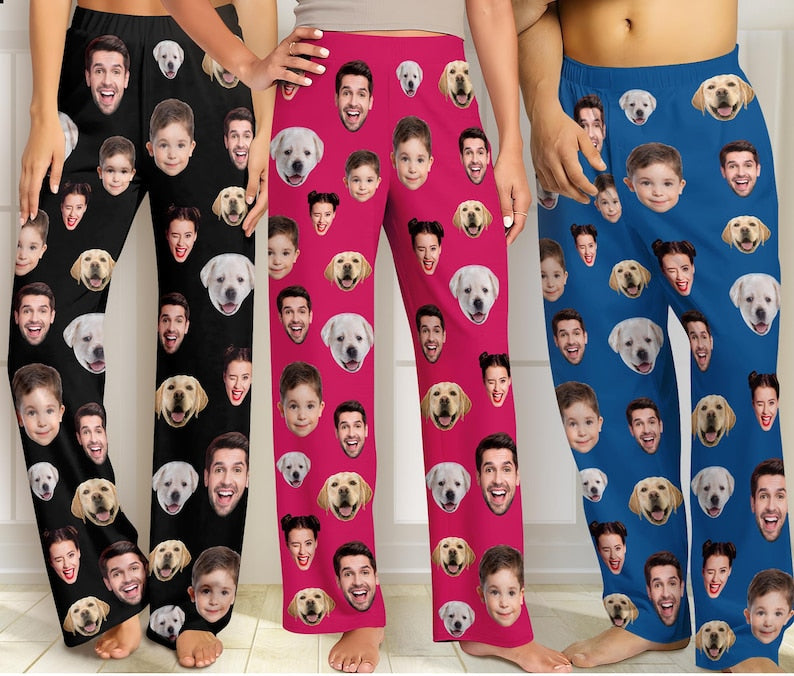 Custom Photo Pajama Pants,Personalized Pajama Trousers for Men Women,Custom Pet Face Picture Family Pajama Pants,Birthday Gifts