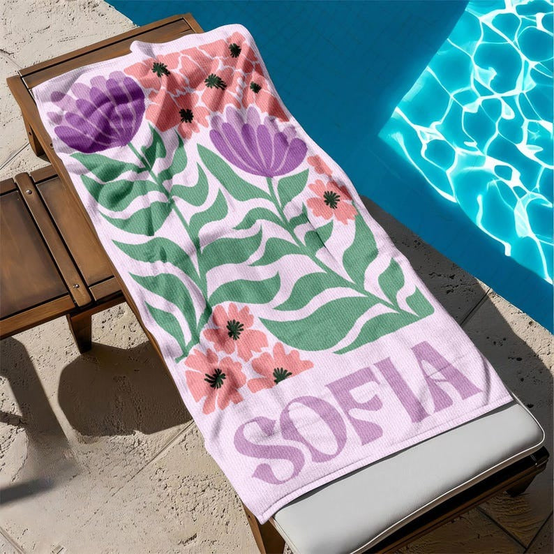 Personalized Retro Beach Towel with Name,Groovy Vibes Beach,Retro Floral Towel,Pool Towel,Bachelorette Party,Vacation Gift,Summer Trip Towel