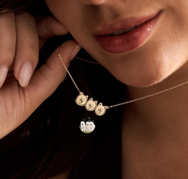 Custom Pet Portrait Necklace, Pet Memorial Jewelry, Pet Name Necklace, Engraved Necklace, Dog & Cat Necklace, Women Necklace, Gift for Her