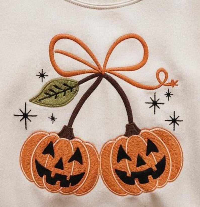 Embroidered Pumpkin Cherries Autumn Girly Sweatshirt, Halloween Pumpkin Shirt, Fall pumpkin Tee, Pumpkin Cheeries Coquette Tee, Fall Shirt il_794xN.7050893623_agr3.jpg
