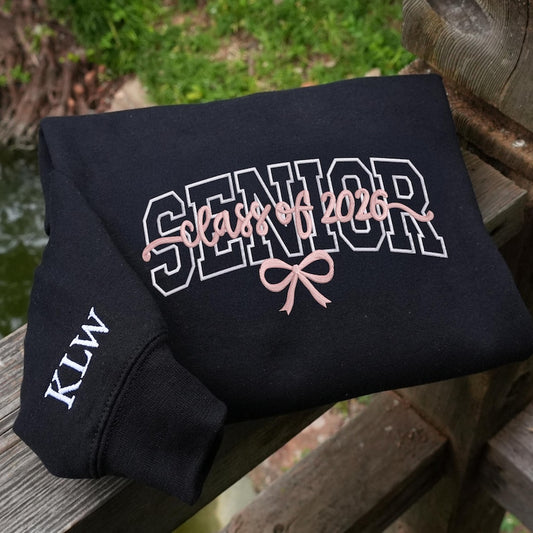 Custom Embroidered Senior Hoodie, Coquette Bow, Senior Team Shirts Personalized, Senior Sunrise, Class of 2026, Senior Cheer Gift