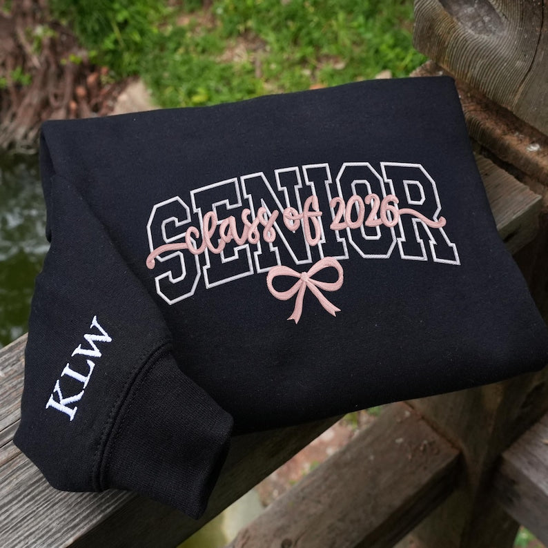 Custom Embroidered Senior Hoodie, Coquette Bow, Senior Team Shirts Personalized, Senior Sunrise, Class of 2026, Senior Cheer Gift
