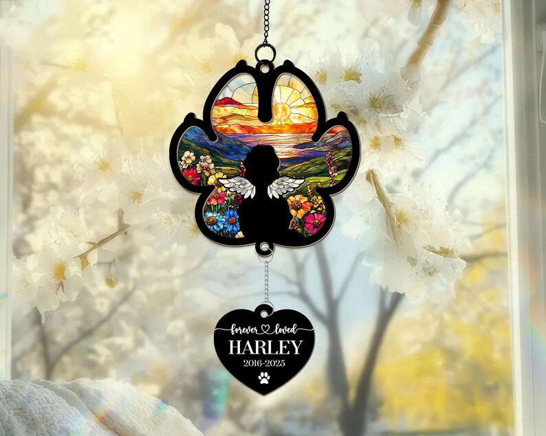 Custom Dog Memorial Suncatcher, Personalized Dog Loss Sympathy Gift, Loss of Pet Gift, Dog Remembrance Window Hanging Car Accessory